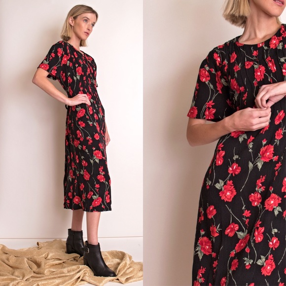 Vintage Dresses & Skirts - Vintage 90s rose garden floral market dress